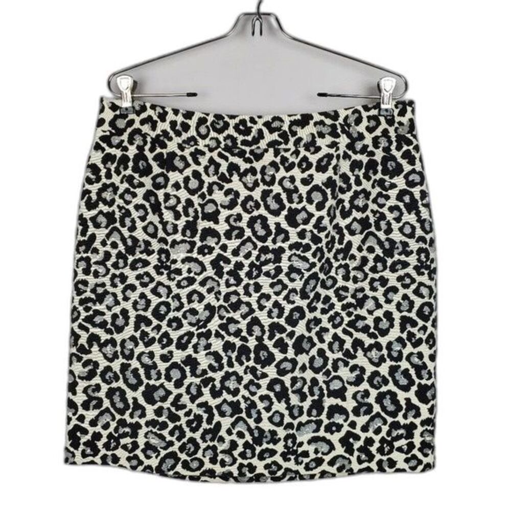 Halogen White Leopard Print Back Zip Mini Skirt 12